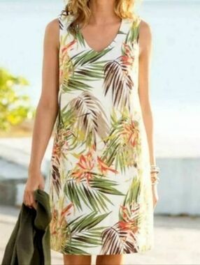 J. Jill Love Linen Sheath Dress Palm Print Size XLT Tall